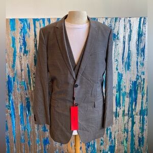 NWT Hugo Boss Angelico Super 100s Textured Grey 3 Piece Suit Set 44L